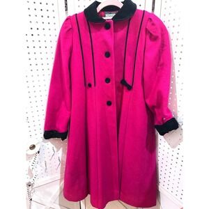 Rothschild Girls Pink Velvet Collar  Wool Blend Coat Size 12 Rare Vintage